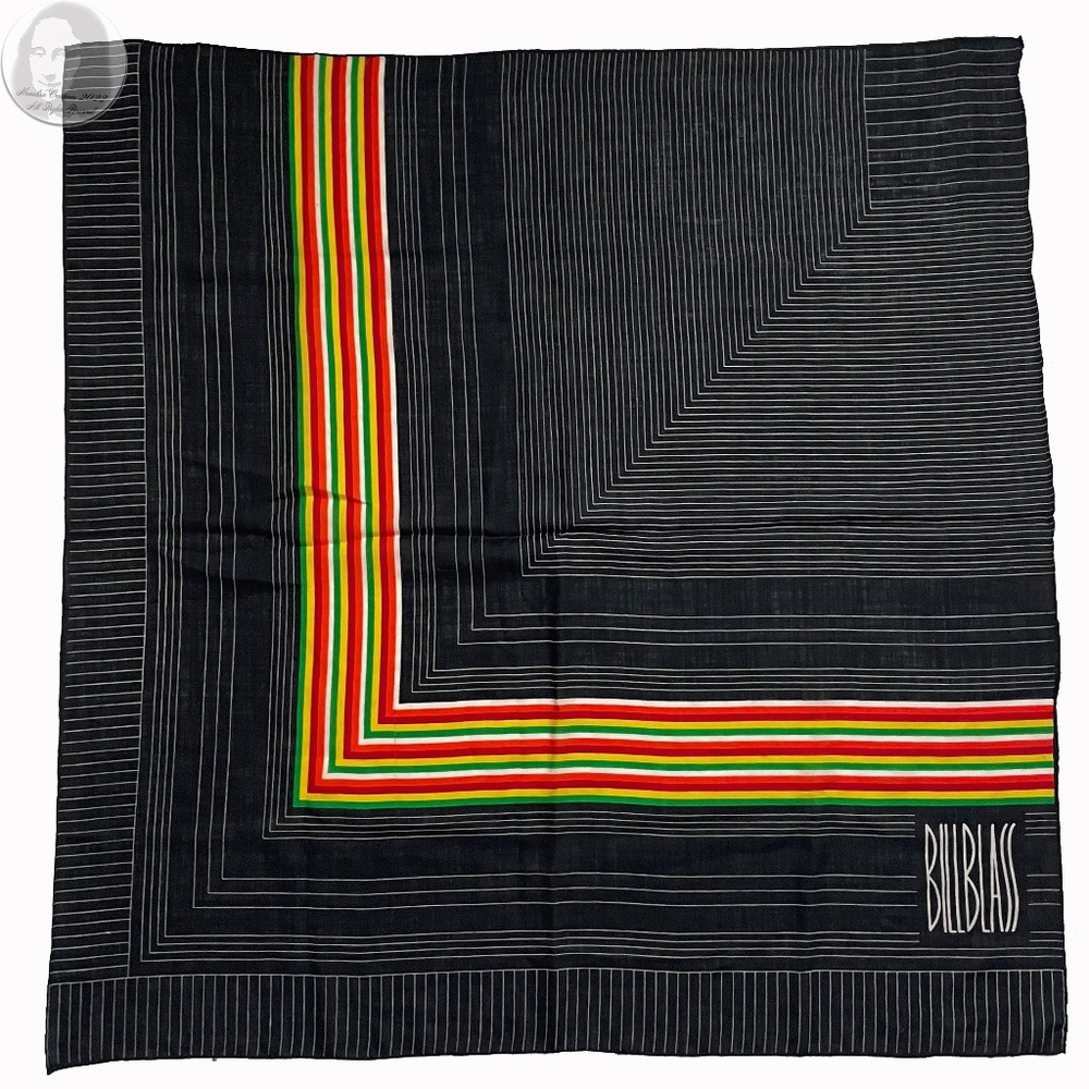 Bill Blass Scarf or Shawl Oversized 42in Black White Stripes Vintage 80s